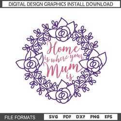 home is where your mum is floral wreath svg