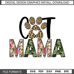 cat mama mother day floral print svg