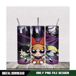 power puff girls at night in the city tumbler png