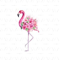 Watercolor Pink Flamingo With Tropical Flowers Svg, Flower Svg, Pink Flamingo Svg, Tropical Flowers Svg, Birthday Gift S