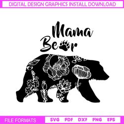 mama bear floral mother day paw svg