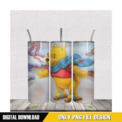 pooh ski with wood shoes 20oz tumbler wrap png