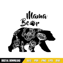 mama bear floral mother day paw svg