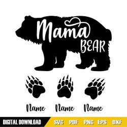 custom name mama bear paws svg