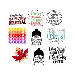 i run on coffee christmas cheer bundle svg, drinking svg, gobble svg, leaf svg, blessed thankful svg, funny quotes svg,