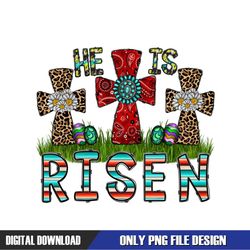He Is Risen Leopard Print Christian Faith Cross Eggs PNG