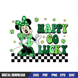 Happy Go Lucky Green Clover Minnie Checkered SVG