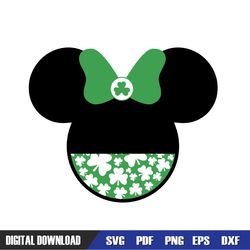 Minnie Mouse Head Green Clover Silhouette SVG