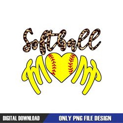 Softball Mom Leopard Yellow Baseball Sport Design PNG