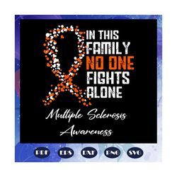 In this family noone fights alone, multiple sclerosis svg,sclerosis svg, sclerosis gift, multiple sclerosis gift, ribbon