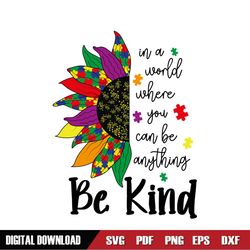 Be Kind Autism Sunflower Puzzle SVG