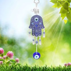 evil eye amulets hand wall protection hanging, chimes garden home decorations ornament,lucky pendant wind chimes