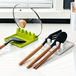 1pc cooking utensil rest silicone spoon holdermultiple kitchen fork spoon holders with 4 slots and pot lid holder