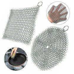 stainless steel cast iron cleaner chain mail scrubber cookware kitchen cleaning