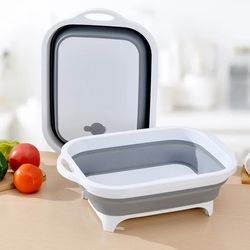 multifunction collapsible cutting board dish tub 3 in1 folding sink drain basket outdoor camp portable basins draining b