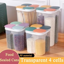 kitchen cereals storage box plastic 4 grids cereals sealed jar food container moisture-proof grain tank spaghetti keep f