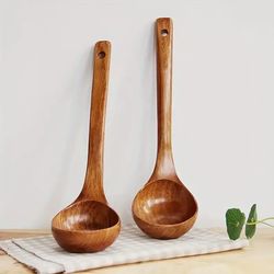 1pc long handled natural wooden spoon, straight handled oil spoon, household soup porridge spoon, home kitchen tool