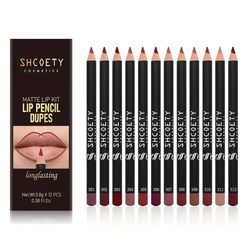 12 pc matte lipstick lipliner, nude makeup lasting makeup keep lipstick pen set not fade. lipliner set, waterproof, swea