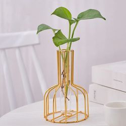 1 set of gold wrought iron metal vase hydroponic container test tube vase living room illustration decoration