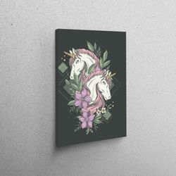 canvas art, 3d wall art, canvas, twin unicorn, abstract canvas print, unicorn canvas canvas, modern canvas, animal canva