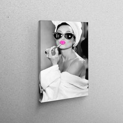 canvas art, canvas wall art, canvas gift, audrey pink lip wall decor, trendy canvas decor, cotemporary wall art, audrey