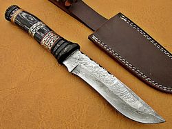 custom handmade damascus steel bowie knife, hunting knife,fixed blade knife,