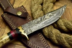 superb handmade damascus steel blade hunting knife,