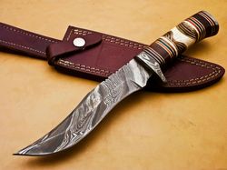 custom hand made damascus bowie hunting knife, fixed blade knife,