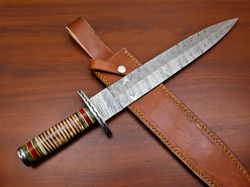 fabulous custom handmade damascus blade dagger knife fixed blade knife, bone wood steel gurad