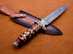 beautifull custom handmade hunting combat dagger knife with leather sheath,