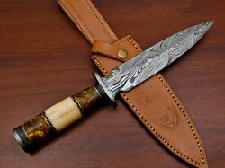 beautifull custom handmade damascus blade dagger knife fixed blade knife,