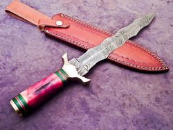 custom handmade damascus blade double edge dagger hunting knife handle camle bone,