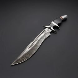 custom handmade damascus steel hunting bowie knife fixed blade knife with leather sheath