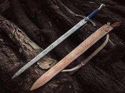custom handmade damascus monogram sword with sheath - sword of glamdring the elven king long sword - viking swords