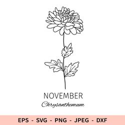 Chrysanthemum Birth Flower Svg Silhouette November Birthday File for Cricut dxf for laser cut