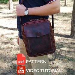 pdf pattern for a men's crossbody bag. increased size. download pdf. men's bag leather pattern.