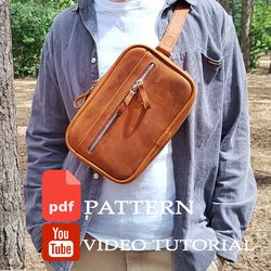 PDF Pattern for men's chest bag - pattern for men's sling bag - Download PDF & video TUTORIAL