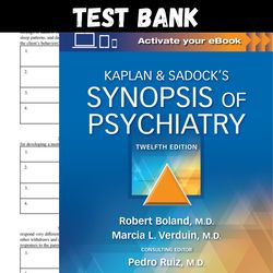 latest 2023 kaplan and sadock's synopsis of psychiatry 12th edition by robert boland test bank |  all chapters