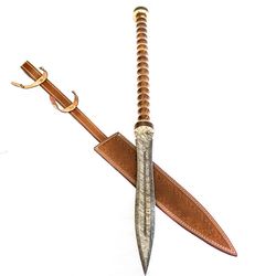 beautiful javelin- short spear- high carbon damascus steel with leather sheath