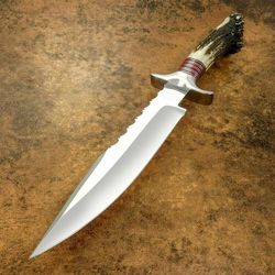 17" awesome bowie custom made forged steel ,tactical, hunting, stag horn handle