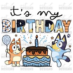 bluey dog happy birthday cake clipart elements, letters set, red dog sublimation party, png, it's my birthday
