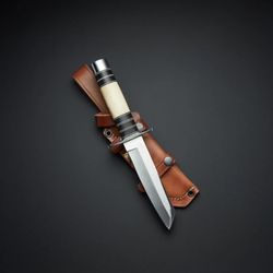 custom handmade loveless d2 tanto hunting bowie knife with leather sheath