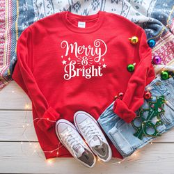Merry and Bright Sweatshirt,Christmas Sweatshirt,Merry Christmas Sweatshirt,Christmas Sweatshirts for Women,Christmas Fa
