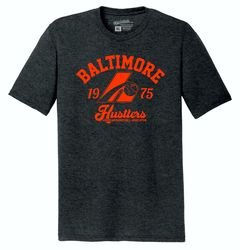 throwbackmax baltimore hustlers 1975 aba logo basketball classic cut, premium tri-blend tee shirt - black heather