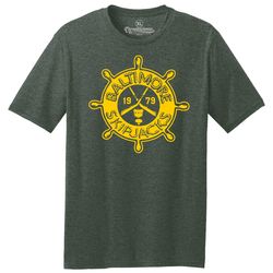 throwbackmax baltimore skipjacks ehl 1979 hockey classic cut, premium tri-blend tee shirt - green heather