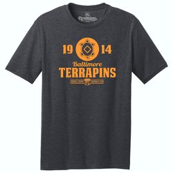 throwbackmax baltimore terrapins 1914 federal league baseball classic cut, premium tri-blend tee shirt - black heather