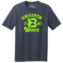 throwbackmax binghamton whalers ahl 1980 hockey classic cut, premium tri-blend tee shirt - navy heather