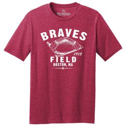 throwbackmax braves field 1915 baseball classic cut, premium tri-blend tee shirt - past home of the boston braves - red