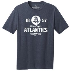 throwbackmax brooklyn atlantics 1857 baseball classic cut, premium tri-blend tee shirt - navy heather