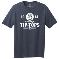 throwbackmax brooklyn tip tops 1914 federal league baseball classic cut, premium tri-blend tee shirt - navy heather